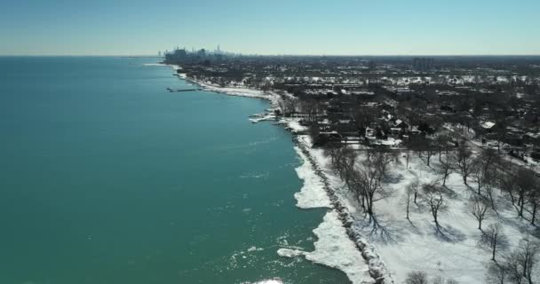 Берегова Лінія Еванстона Вздовж Озера Мічиган Показує Залишки Подовженої Холодної — стокове відео