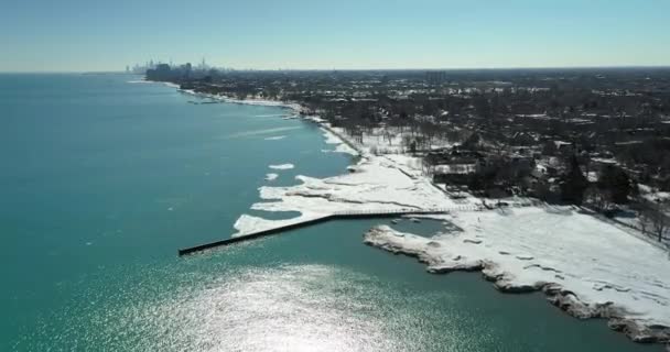 Linea Costiera Evanston Lungo Lago Michigan Mostra Resti Lungo Scatto — Video Stock