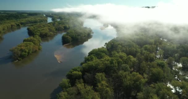 Skyer Tågebanke Tilslører Bakkerne Langs Wisconsin Floden Efterårsmorgen Nær Prairie – Stock-video