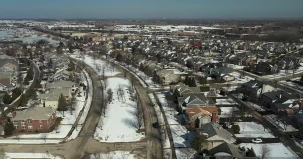 Luchtfoto Van Een Chique Buurt Voorstad Chicago Tijdens Winter — Stockvideo