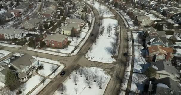 Luchtfoto Van Een Chique Buurt Voorstad Chicago Tijdens Winter — Stockvideo