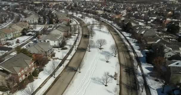 Vista Aérea Bairro Luxo Subúrbio Chicago Durante Inverno — Vídeo de Stock