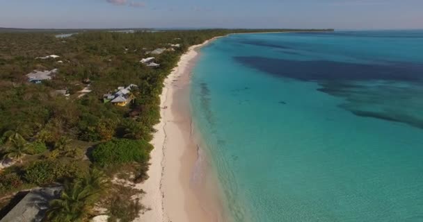 Légi kilátás a strandra a Shannas öbölben a Cat Island, Bahama-szigetek. — Stock videók