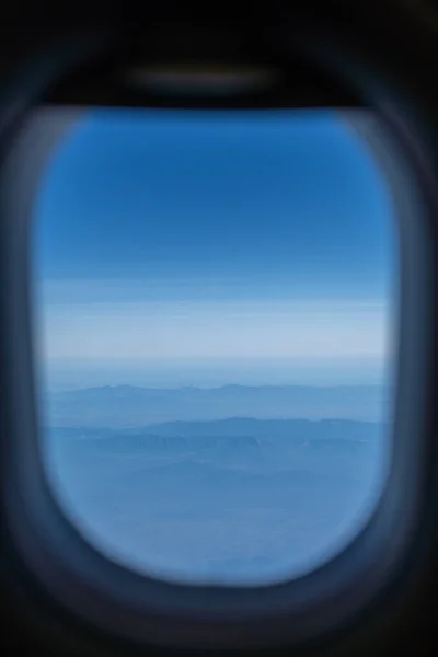 View Mountain Hill White Cloud Blue Sky Morning Airplane Window — Stock Photo, Image