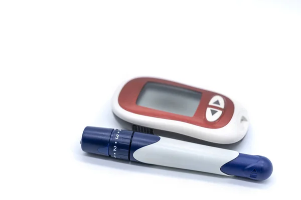 Closeup Glucose Meter Lancet White Background Use Medicine Diabetes Glycemia — 图库照片