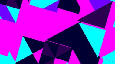 Pembe renkli ve mor renkli parlak geometrik şekiller çerçeveyi keskin açılarla ve kalın zıtlıklarla doldurur ve dinamik soyut bir kompozisyon yaratır..