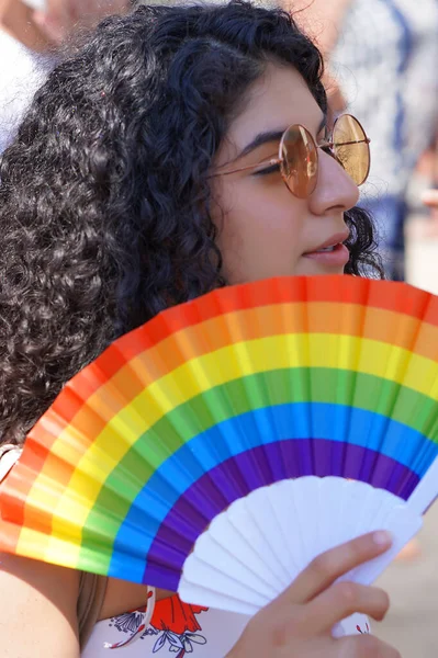 Den Årliga Paraden Hbtq Porträtt Kvinnan Gay Pride Paraden Toleransparad — Stockfoto