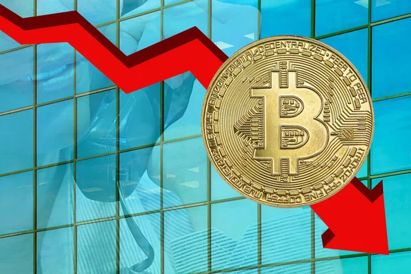 Bergbau Bitcoin Falldiagramm Der Bitcoin Kurs Fällt Bitcoins Und Blockchain — Stockfoto