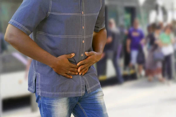 Homem Africano Com Dores Estômago Livre Gastrite Crónica — Fotografia de Stock