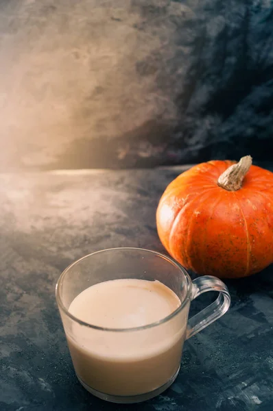 Una Calabaza Calabaza Café Con Leche Con Leche Avena Base —  Fotos de Stock