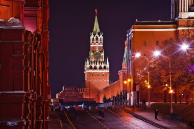 Moscow Spasskaya Tower Red Square Night