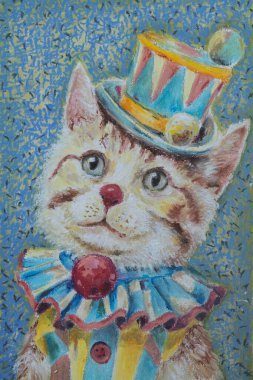 Sevimli kızıl kedi yağı pastel boya portresi