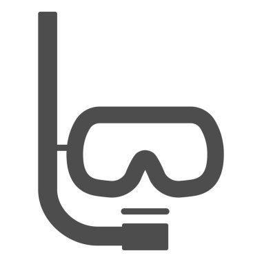 Dalış maskesi ve şnorkel katı ikonu, sualtı spor konsepti, beyaz arka planda yüzme gözlüğü tabelası, mobil ve web için glyph stilinde dalış ikonu için maske ve tüp. Vektör grafikleri.