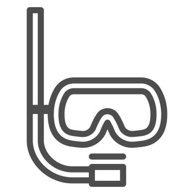 Dalış maskesi ve şnorkel çizgisi ikonu, sualtı spor konsepti, beyaz arka planda yüzme gözlüğü tabelası, mobil ve web için ana hatlarda dalış ikonu için maske ve tüp. Vektör grafikleri.