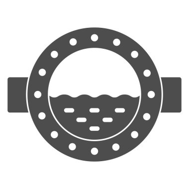 Sabit simge, deniz gezisi konsepti, beyaz arka planda dalga işareti olan tekne penceresi, mobil konsept ve web tasarımı için simge şeklinde gemi lombozu. Vektör grafikleri.