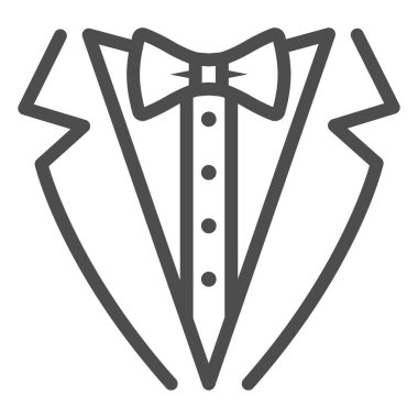 Smokin çizgisi ikonu, Sea Cruise konsepti, beyaz arka planda beyefendi resmi yemek ceketi tabelası, smokin ve mobil konsept ve web tasarımı için tasarım tarzında papyon ikonu. Vektör grafikleri.