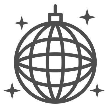 Disko topu çizgisi ikonu, Sea Cruise konsepti, beyaz arka planda ışıltılı parti küresi süsleme tabelası, mobil konsept için ayna disko topu ikonu, web tasarımı. Vektör grafikleri.