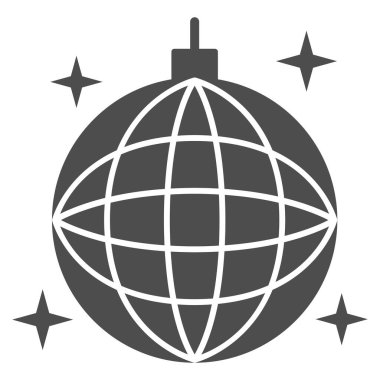 Disko topu katı ikonu, Sea Cruise konsepti, beyaz arka planda ışıltılı parti küresi süsleme tabelası, mobil konsept için ayna disko topu ikonu, web tasarımı. Vektör grafikleri.