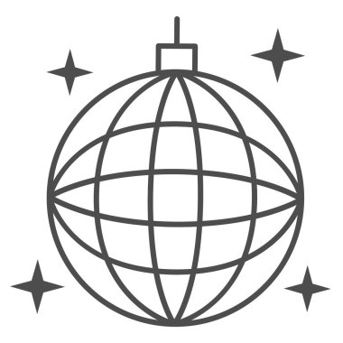 Disko topu ince çizgi ikonu, Deniz seyahati konsepti, beyaz arka planda ışıltılı parti küresi süsleme tabelası, mobil konsept için ayna disko topu ikonu, web tasarımı. Vektör grafikleri.