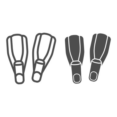 Yüzme yüzgeçleri çizgisi ve katı ikon, sualtı spor konsepti, beyaz arka planda bir çift palet işareti, mobil konsept ve web tasarımı için ana hatlı yüzgeç ikonu. Vektör grafikleri.