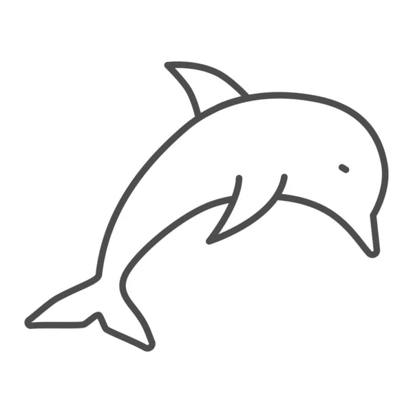 Delfin cienka ikona linii, koncepcja życia morskiego, podwodny znak świata na białym tle, skoki ikona delfinów w zarysie stylu dla mobilnej koncepcji i projektowania stron internetowych. Grafika wektorowa. — Wektor stockowy