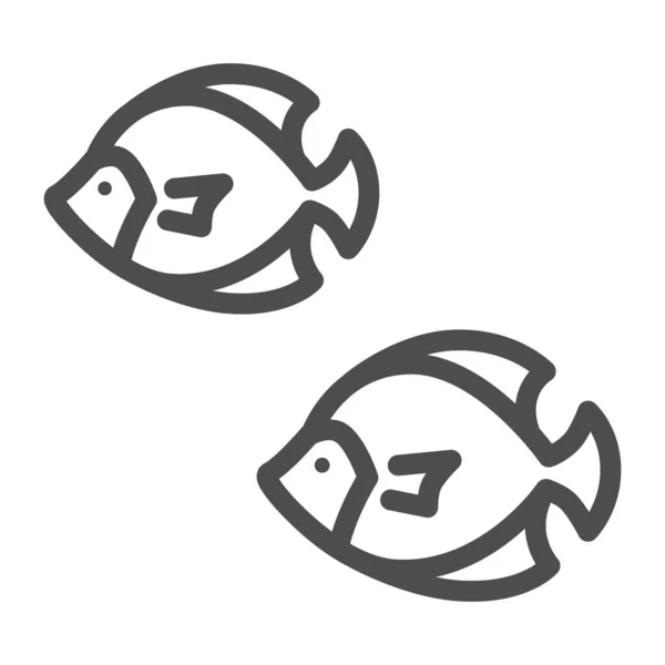 海の魚のラインのアイコン、海洋生物の概念は、白い背景に水中世界のサイン、モバイルの概念とWebデザインのためのアウトラインスタイルで小さな魚のアイコンのコロニー。ベクトルグラフィックス. — ストックベクタ