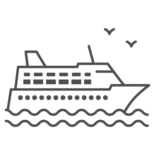 Cruise ship thin line icon, Sea cruise concept, sail boat on waves sign on white background, sea cruise ship icon in outline style for mobile concept and web design. Vector graphics. — Stock Vector