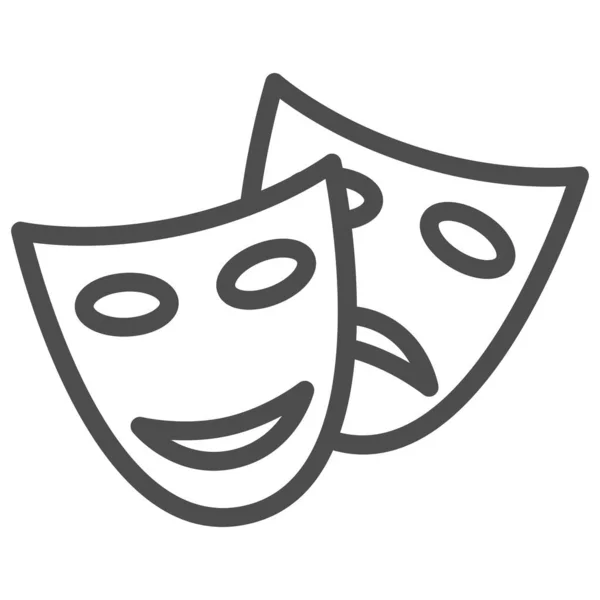 Theatermasken reihen sich aneinander, Kreuzfahrtkonzept, Maskenschild auf weißem Hintergrund, Lustige und traurige Theatermasken in Umrissen für mobiles Konzept und Webdesign. Vektorgrafik. — Stockvektor