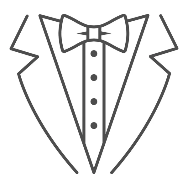 Tuxedo tenká čára ikona, námořní výletní koncept, gentleman formální večeře bunda znamení na bílém pozadí, smoking a motýlek ikona v obrysu stylu pro mobilní koncept a web design. Vektorová grafika. — Stockový vektor