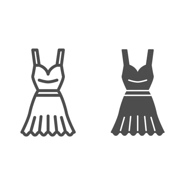 カクテルドレスラインと固体アイコン、海のクルーズコンセプト、白の背景に女性の古典的なエレガントな服のサイン、モバイルコンセプトとウェブデザインのアウトラインスタイルで夜のドレスアイコン。ベクトルグラフィックス. — ストックベクタ