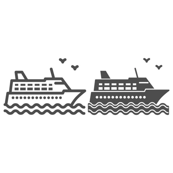 Cruise ship line and solid icon, Sea cruise concept, sail boat on waves sign on white background, sea cruise ship icon in outline style for mobile concept and web design. Vector graphics. — Stock Vector