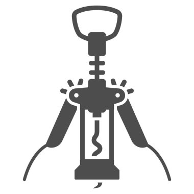 Otomatik tirbuşon katı ikon, şarap festivali konsepti, beyaz arka planda şişe açacağı tabelası, mobil konsept ve web tasarımı için glyph tarzı tirbuşon simgesi. Vektör grafikleri.