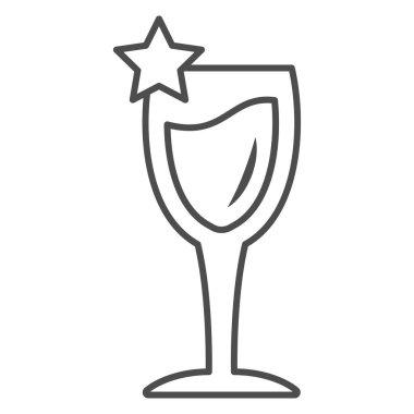 Yıldız çizgisi ikonlu şarap kadehi, şarap festivali konsepti, beyaz arka planda zarif şarap kadehi tabelası, mobil ve web tasarımı için ana hatları belirlenmiş şampanya köpüklü cam ikonu. Vektör grafikleri.