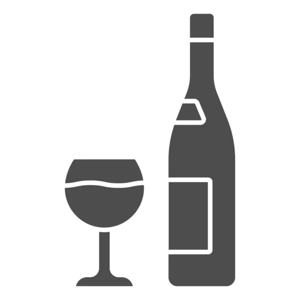 Fles en glas wijn vast pictogram, Wijnfestival concept, Alcoholische drank voor viering teken op witte achtergrond, Fles wijn en wijnglas pictogram in glyph stijl. vectorgrafieken. — Stockvector