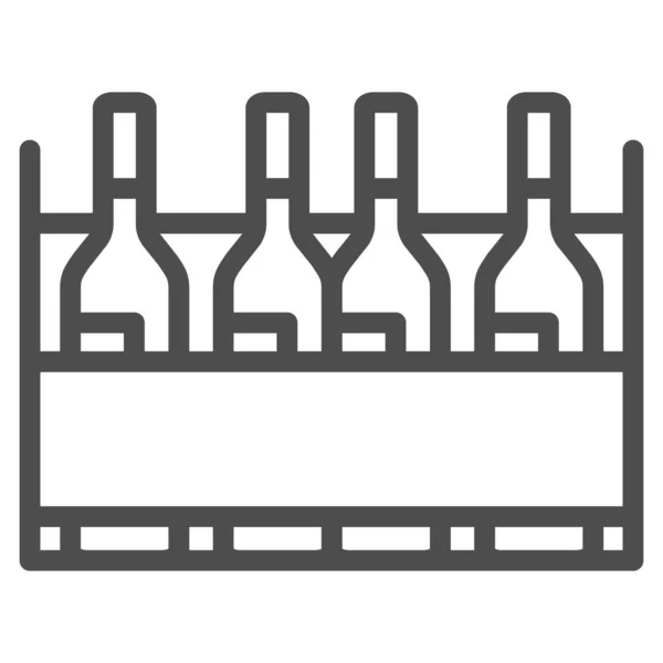 Boîte avec icône de ligne de bouteilles de vin, concept de festival du vin, bouteilles de vin au cas où signe sur fond blanc, boisson alcoolisée dans l'icône de caisse en bois dans le style contour pour mobile, web. Graphiques vectoriels. — Image vectorielle