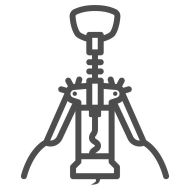 Otomatik tirbuşon çizgisi simgesi, şarap festivali konsepti, beyaz arka planda şişe açacağı tabelası, mobil konsept ve web tasarımı için ana hatlarda tirbuşon simgesi. Vektör grafikleri.