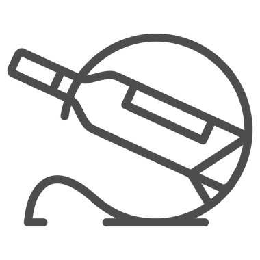 Stant hattı ikonunda bir şişe şarap, şarap festivali konsepti, beyaz arka planda tek şişe şarap rafı tabelası, cep telefonu ve web için ana hatlı bir şişe ikonu olan tutucu. Vektör grafikleri.