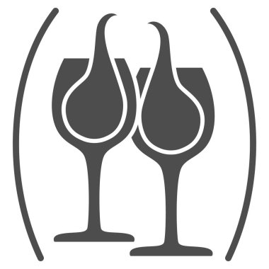 Şarap ikonu, şarap festivali konsepti, beyaz arka planda şampanya bardakları, mobil ve web tasarımı için kabartma tarzında şarap ikonu. Vektör grafikleri.