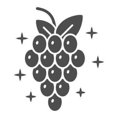 Sağlam üzüm ikonu, şarap festivali konsepti, beyaz arka planda şarap üzümü tabelası, mobil konsept ve web tasarımı için yaprak simgesi şeklinde üzüm. Vektör grafikleri.