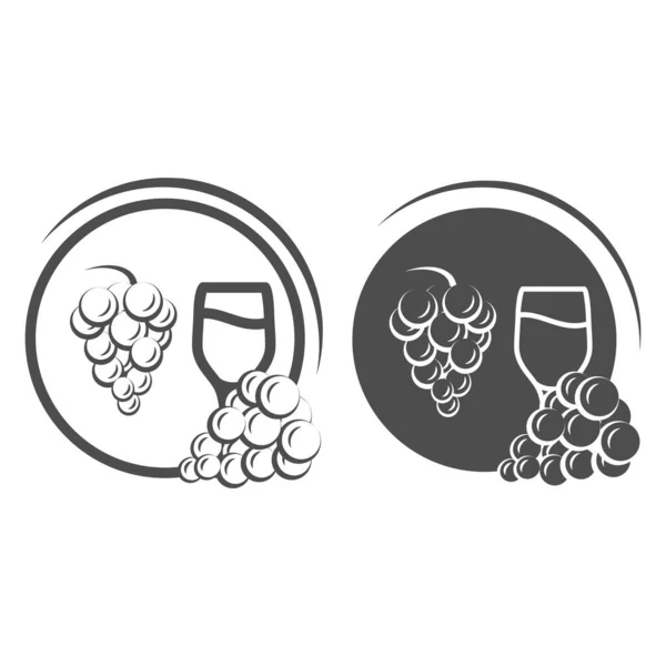 Склянка вина з виноградною лінією та суцільною іконою, концепція фестивалю вина, виноград з листям та винний скляний знак на білому тлі, значок винної емблеми в контурному стилі для мобільних телефонів, Інтернет. Векторна графіка . — стоковий вектор