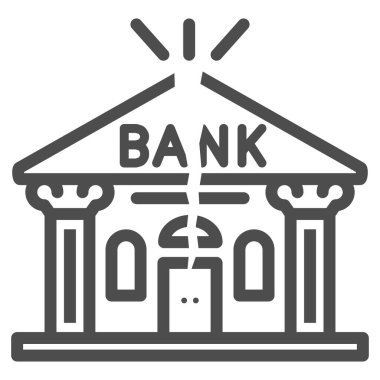 Banka çatlak çizgi ikonu, ekonomik yaptırımlar konsepti, beyaz arka planda kırık banka binası tabelası, mobil konsept için banka iflas ikonu, web tasarımı. Vektör grafikleri.