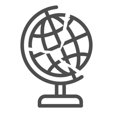 Küresel ekonomi çizgi ikonu, ekonomik yaptırımlar kavramı, beyaz arka planda çatlak işareti olan dünya, mobil için ana hatlarda küresel kriz ikonu. Vektör grafikleri.