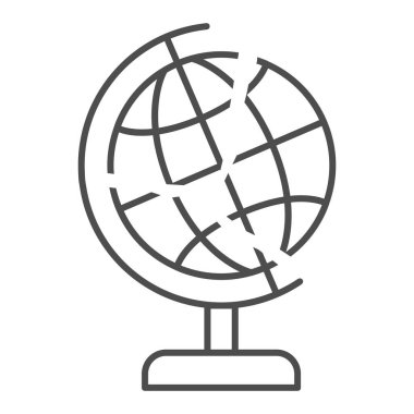 Küresel ekonomi ince çizgi ikonu, ekonomik yaptırımlar konsepti, beyaz arka planda çatlak işareti olan dünya, mobil için ana hatlı küresel kriz ikonu patlıyor. Vektör grafikleri.