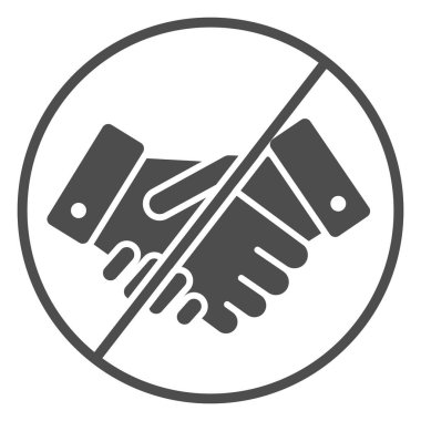 Yasak tokalaşma, katı ikon, ekonomik yaptırımlar kavramı, beyaz arka planda el sıkışma işareti yok, mobil ve web için kabartma tarzı simge yok. Vektör grafikleri.