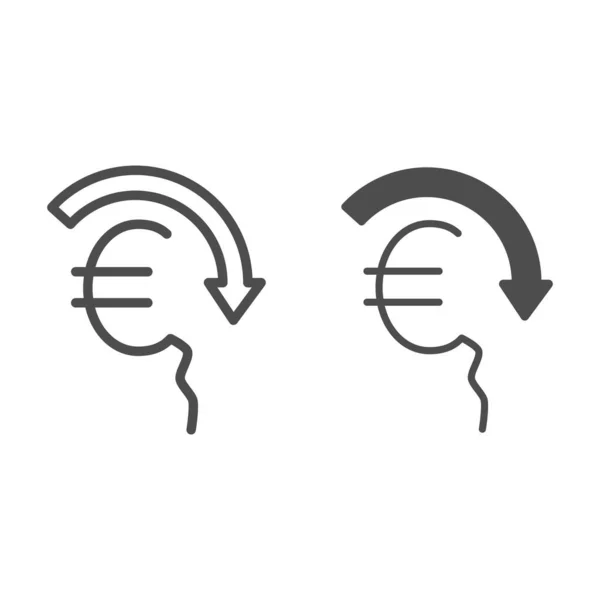 Euro rate fall line and solid icon, economic sanctions concept, Euro depreciation sign on white background, currency with decreasing arrow icon in outline style for mobile and web. Vector graphics.