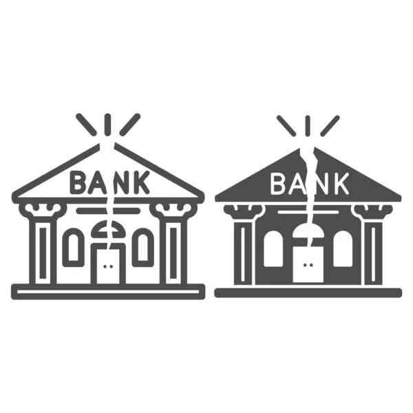 Bank repedt vonal és szilárd ikon, gazdasági szankciók koncepció, Broken bank épület jel fehér alapon, Bank csődikon vázlatos stílus mobil koncepció, web design. Vektorgrafika. — Stock Vector