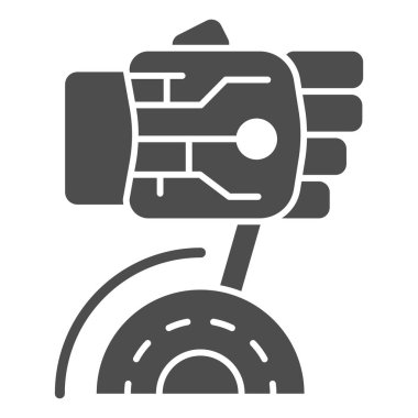 Robot el, katı simgeyi, robot el işaretini, beyaz arka planda robotik el işaretini çalıştırır. Robot kol, mobil web tasarımı için glifli ikonu açar. Vektör grafikleri.