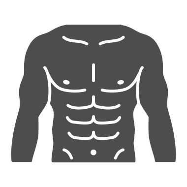Güçlü erkek gövdesi katı ikon, spor salonu konsepti, beyaz arka planda erkek göğüs işareti, mobil konsept ve web tasarımı için glifli güçlü erkek ikonu. Vektör grafikleri.