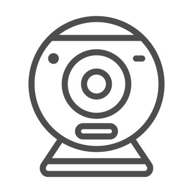 Güvenlik kamerası çizgisi ikonu, robotizasyon konsepti, beyaz arka planda video izleme tabelası, mobil konsept ve web tasarımı için web kamera ikonu. Vektör grafikleri.