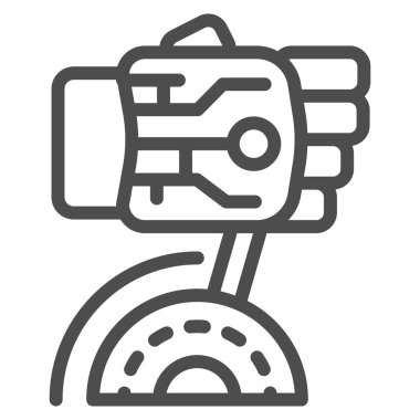 Robot el, anahtar çizgisi simgesini, robot el işaretini, beyaz arka planda robot kolu, mobil tasarım için tasarım tarzında voltaj ikonunu açar. Vektör grafikleri.